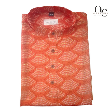 Men's Orange Printed Fancy Long Kurta