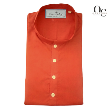 Men's Long Kurta in Burnt Tangerine with Rich Textured Fabric