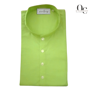 Lime Green Plain Slub Long Kurta for Men with Subtle Irregular Texture