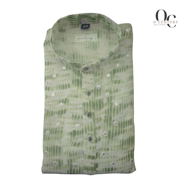 Mint Green Tie-Dye Printed Long Kurta for Men