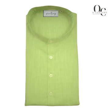 Men's Light Green Long Kurta in Slub Textured Cotton