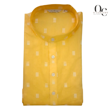 Men's Radiant Yellow Long Kurta with Textured Square Butta Motifs