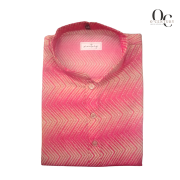 Men's Pink and White Zigzag Printed Long Kurta