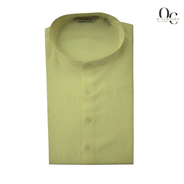 Light Yellow Plain Long Kurta for Men with Mandarin Collar